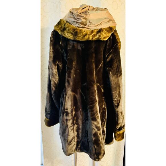 Dennis Basso Reversible Faux Fur Coat Women’s 2X Brown Hooded Long Jacket NWT - Picture 3 of 7
